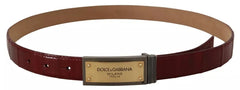 Dolce & Gabbana Brown Leather Gold Engraved Metal Buckle Belt