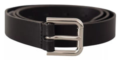 Dolce & Gabbana Black Leather Silver Tone Metal Buckle Classic Belt