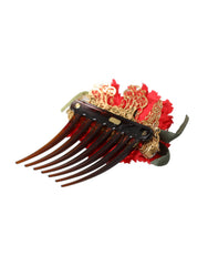 Dolce & Gabbana Red Silk Floral Gold Brass Women Hair Comb