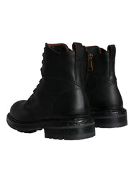 Dolce & Gabbana Black Lace Up Mid Calf Boots Men Shoes