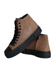 Dolce & Gabbana Black Brown Denim High Top Men Sneakers Shoes