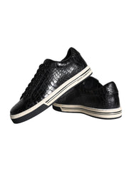 Dolce & Gabbana Black Leather Men Low Top Sneakers Shoes