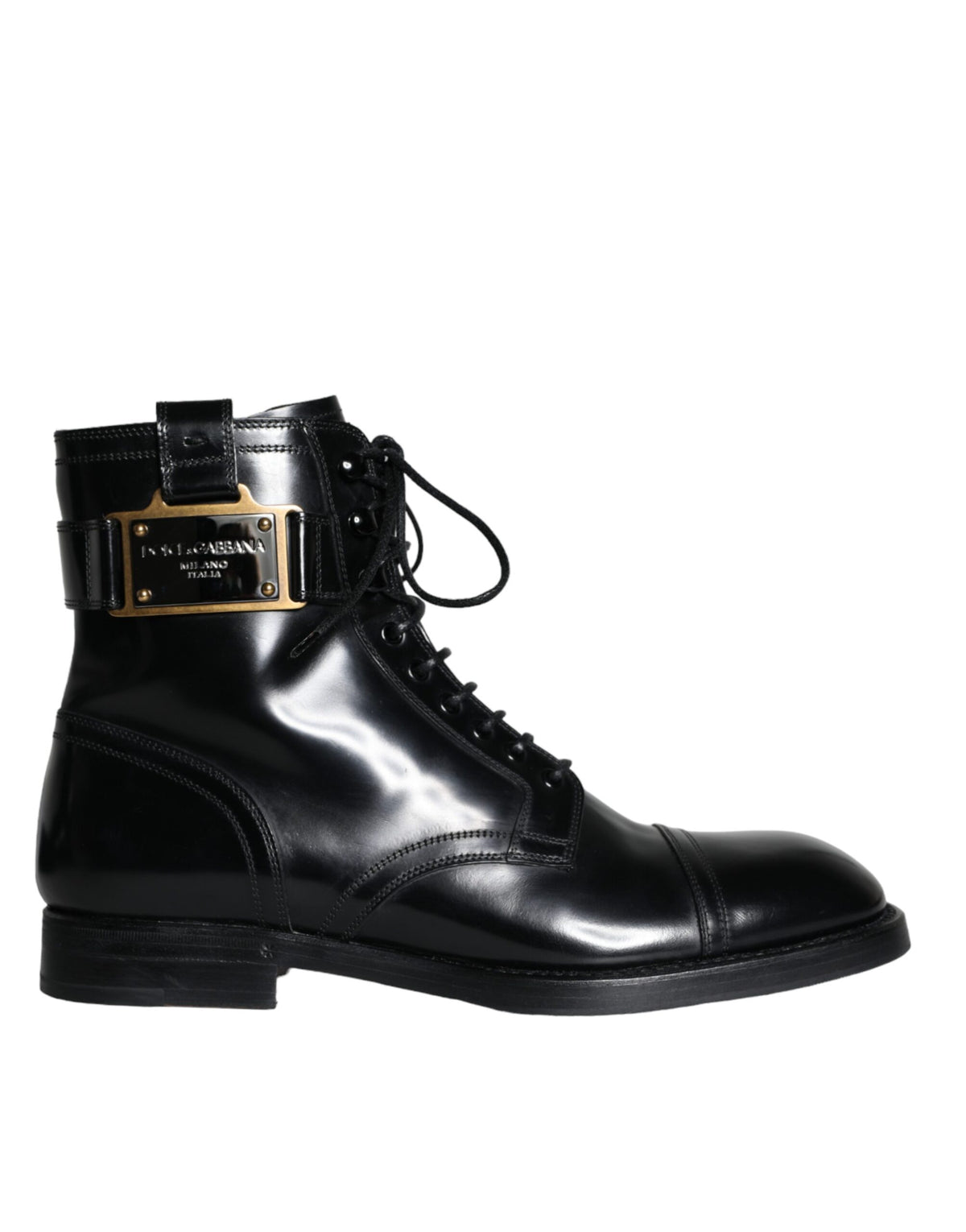 Dolce & Gabbana Black Logo Lace Up Mid Calf Men Boots Shoes