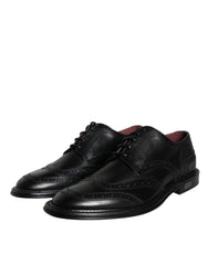 Dolce & Gabbana Black Leather Oxford Wingtip Formal Men Shoes