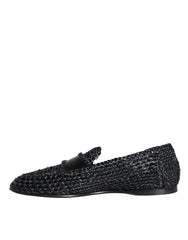 Dolce & Gabbana Black Woven Raffia Slip On Loafers Men Shoes