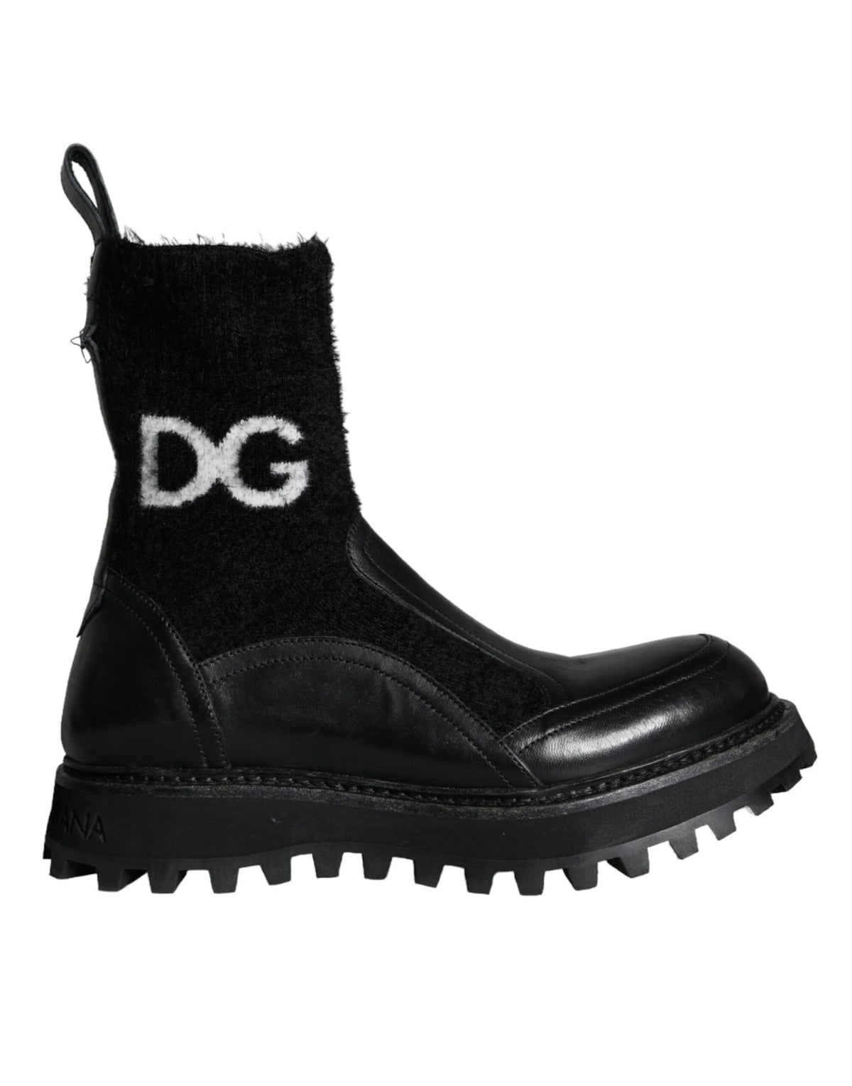 Dolce & Gabbana Black DG Logo Horse Sock Ankle Boots Shoes