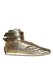 Dolce & Gabbana Gold Leather Sartoria High Top Sneakers Shoes