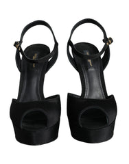 Dolce & Gabbana Black Leather Platform Heels Sandals Shoes