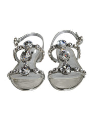 Dolce & Gabbana Silver Crystal Sandals Flats Flip Flops Shoes