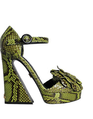 Dolce & Gabbana Green Exotic Leather Ankle Strap Heels Sandals Shoes