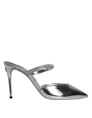 Dolce & Gabbana Silver Crystal Leather Slip On Sandals Shoes