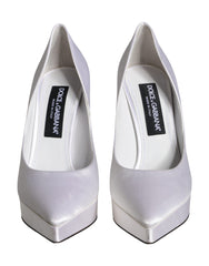 Dolce & Gabbana White Satin Platform High Heels Pumps Shoes