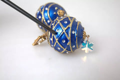 Dolce & Gabbana Gold Brass Blue Dangle Christmas Ball Crystal Clip On Earrings