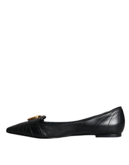 Dolce & Gabbana Black Devotion Leather Pointy Flats Shoes