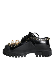 Dolce & Gabbana Black Leather Trekking Derby Embellished Shoes