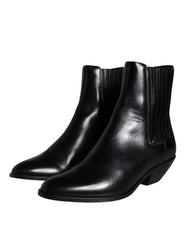 Dolce & Gabbana Black Leather Ankle Boots Booties Shoes