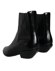 Dolce & Gabbana Black Leather Ankle Boots Booties Shoes