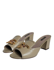 Dolce & Gabbana Beige DG Amore Slip On Heels Sandals Shoes