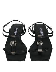 Dolce & Gabbana Black Leather Logo Ankle Strap Keira Sandals Shoes