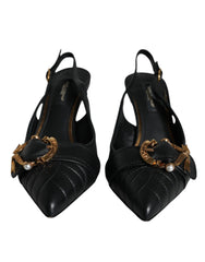 Dolce & Gabbana Black Devotion Leather Heels Slingback Shoes