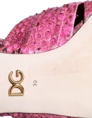 Dolce & Gabbana Pink Python Leather Kitten Heels Slides Shoes