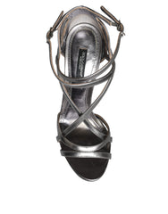 Dolce & Gabbana Silver Keira Leather Heels Sandals Shoes