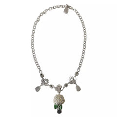 Dolce & Gabbana Silver Brass Clear Crystal Roses Pendants Necklace