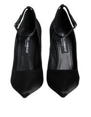 Dolce & Gabbana Black Satin Ankle Strap Heels Pumps Shoes