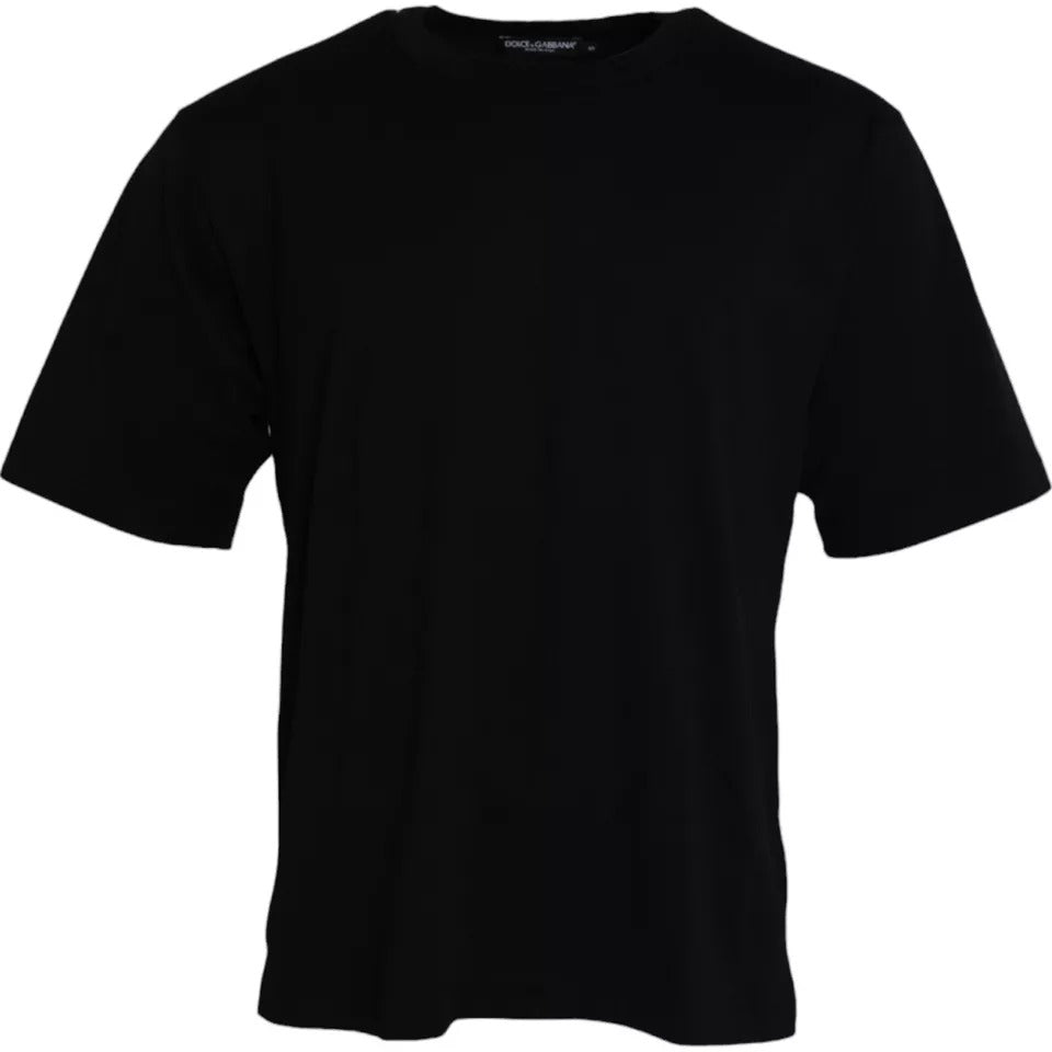 Dolce & Gabbana Black Logo Embossed Cotton Crew Neck T-shirt