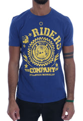 Frankie Morello Stylish Blue Riders Motif Cotton Tee