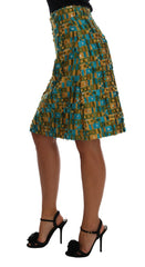 Dolce & Gabbana Elegant Green Jacquard High Waist Skirt