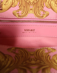 Versace Pink Yellow Baroque Fabric Leather Shopping Tote Bag