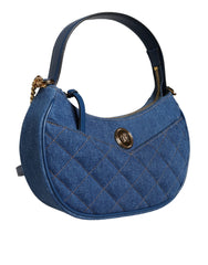 Versace Blue Quilted Denim Leather Top Handle Shoulder Bag