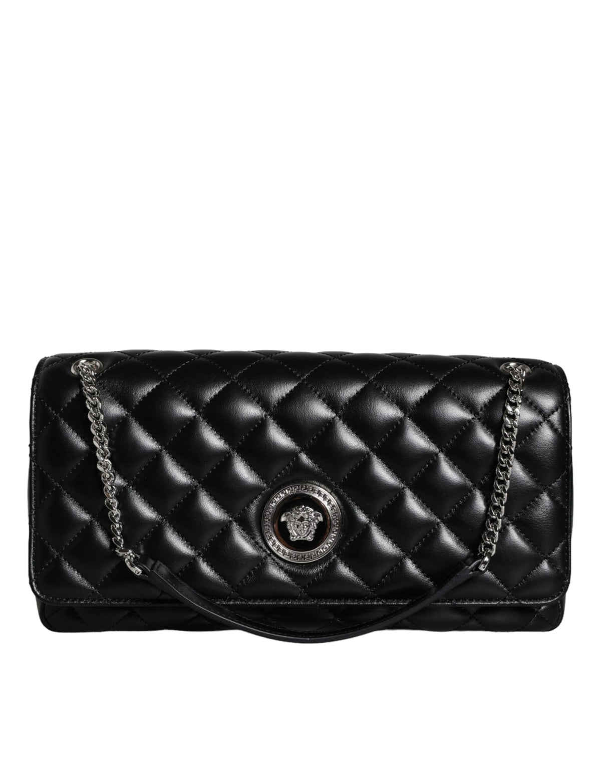 Versace Black Quilted Lambskin Leather Crossbody Shoulder Bag