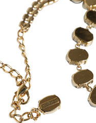 Dolce & Gabbana Gold Brass Link Chain Rose Petal Crystal Embellished Necklace