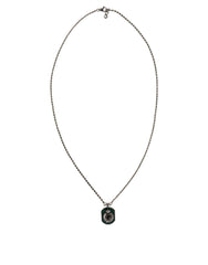 Dolce & Gabbana Sterling Silver 925 Chain Bar Gem Pendant Logo Necklace