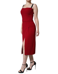 Dolce & Gabbana Red Viscose Stretch Side Slit Sheath Midi Dress