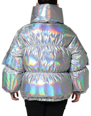 Dolce & Gabbana Silver Iridescent Puffer Full Zip Coat Jacket