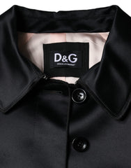 Dolce & Gabbana Black Polyester Organza Belted Coat Jacket