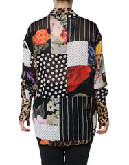 Dolce & Gabbana Multicolor Patchwork Silk Collared Blouse Top