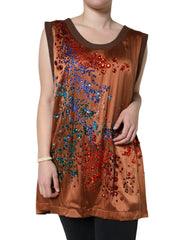 Dolce & Gabbana Brown Crystal Embellished Sleeveless Tank Top