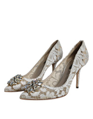 Dolce & Gabbana White Taormina Lace Crystal Heel Pumps Shoes