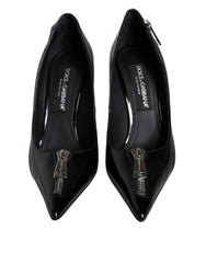 Dolce & Gabbana Black Patent Leather Zipper Heels Pumps Shoes