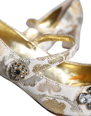 Dolce & Gabbana Gold Jacquard Crystal Mary Janes Pumps Shoes