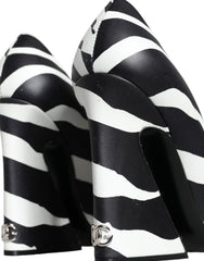 Dolce & Gabbana White Black Zebra Leather Heels Pumps Shoes