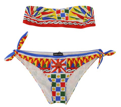 Dolce & Gabbana Multicolor Carretto Bandeau Brief Swimwear 2 Pc Bikini