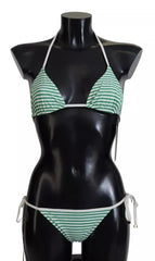 Dolce & Gabbana White Green Stripes Bikini Top Bottom Swimwear