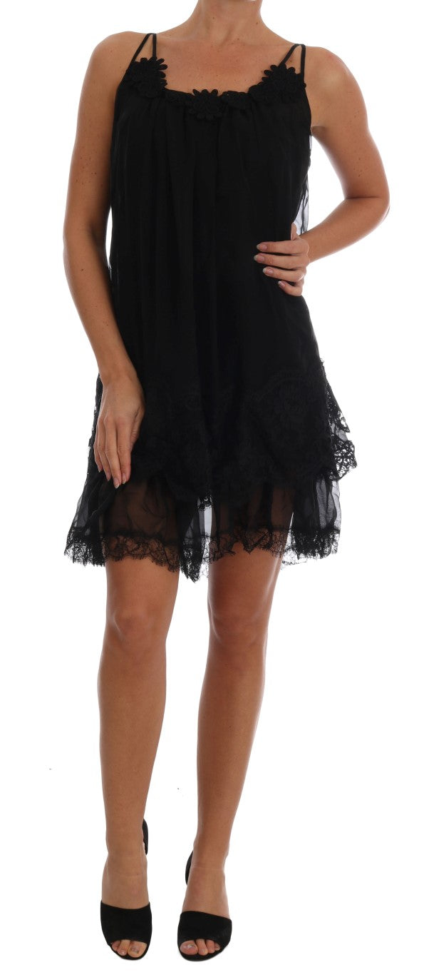 Dolce & Gabbana Elegant Black Silk Lace Chemise Dress