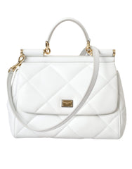 Dolce & Gabbana White Quilted Leather SICILY Hand Shoulder Purse Satchel Bag