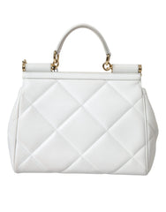 Dolce & Gabbana White Quilted Leather SICILY Hand Shoulder Purse Satchel Bag